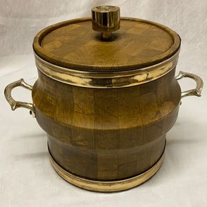 Vintage Retro Ice Bucket Wood Look, Brass